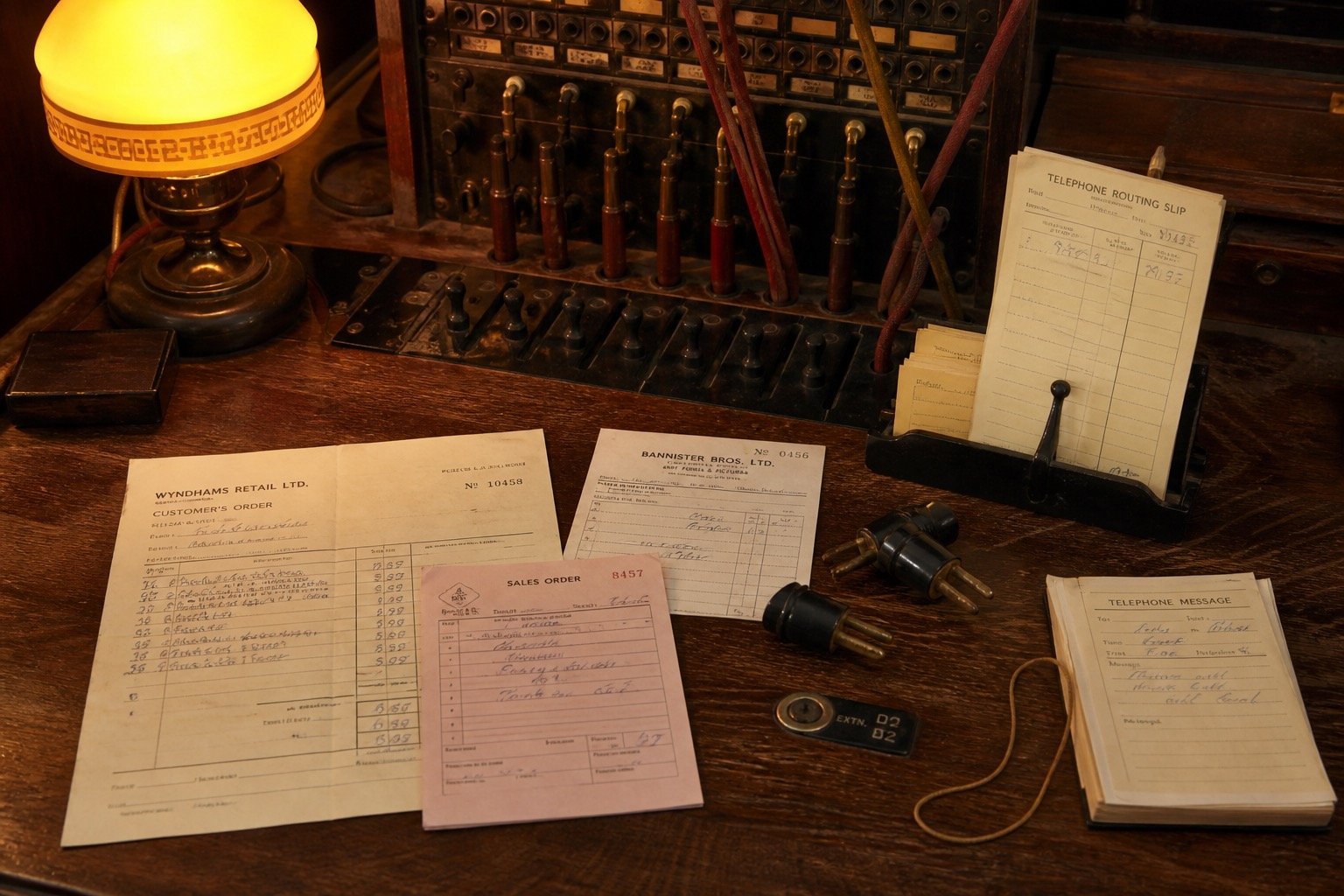 Commerce documents beside routing slips and bakelite plugs