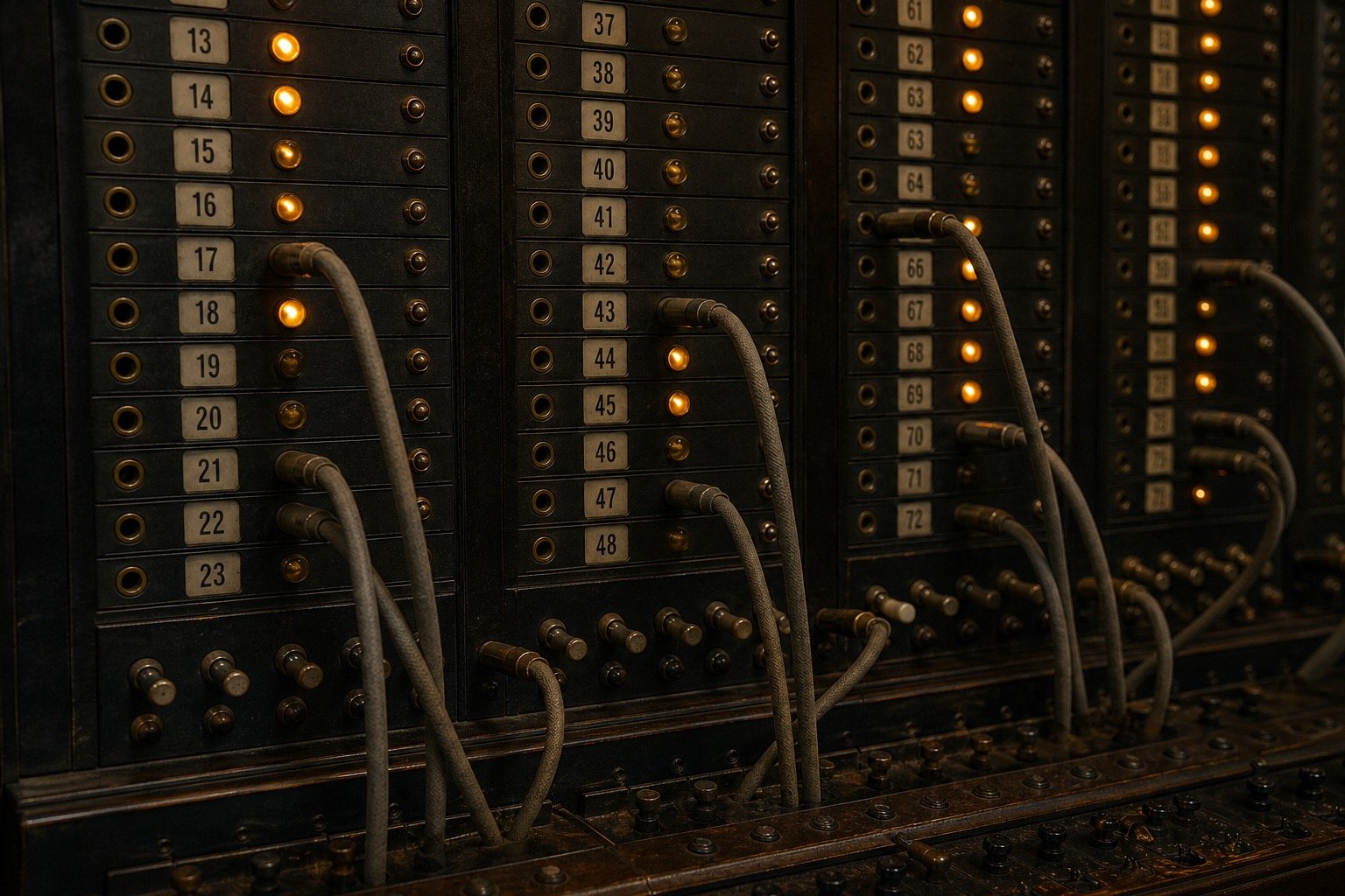 Numbered jack field with amber lamps and patch cords
