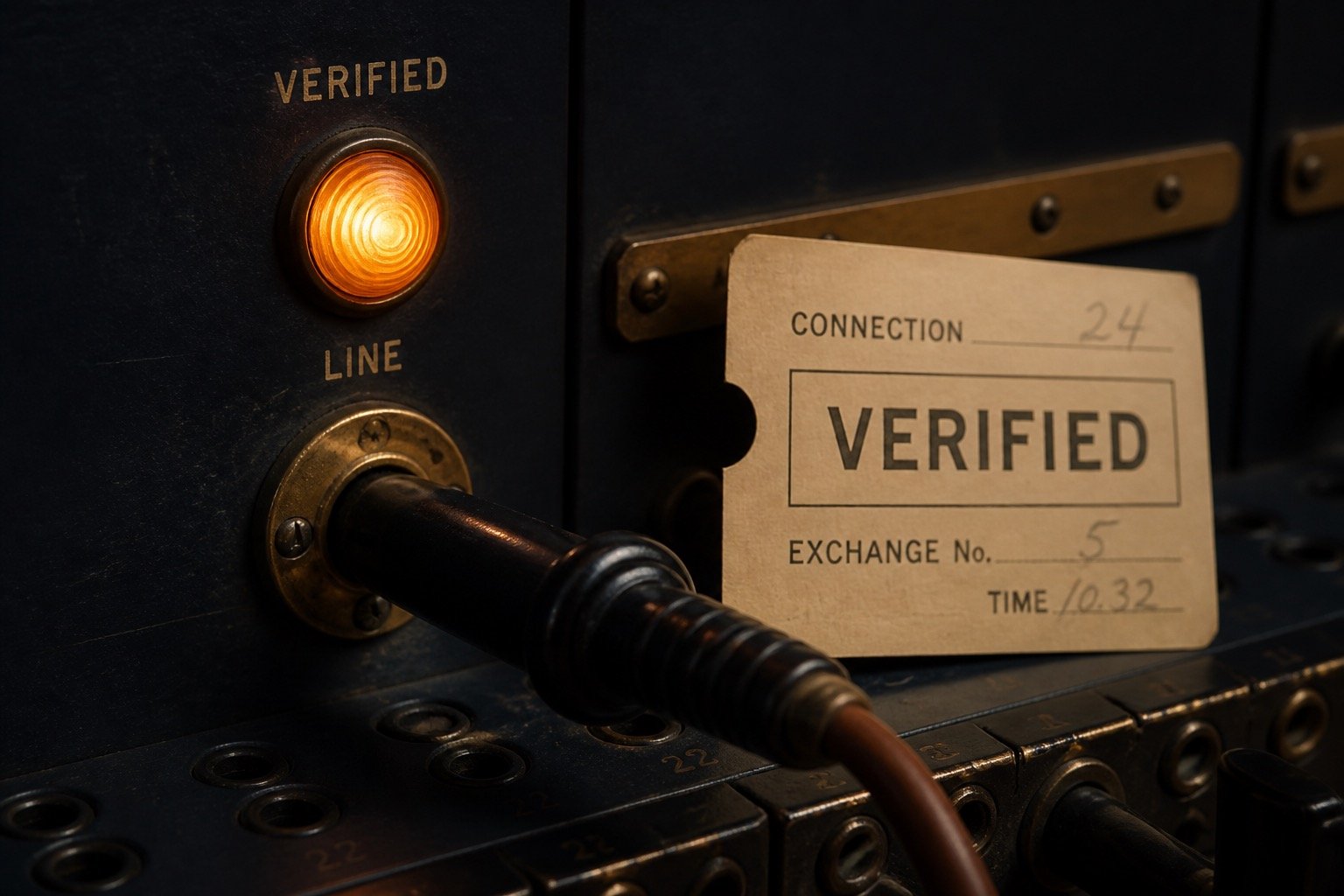 Verified plug connection with amber lamp and ticket